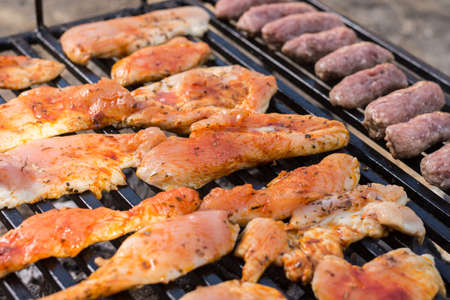 Chicken breasts fried on the barbecue grill.