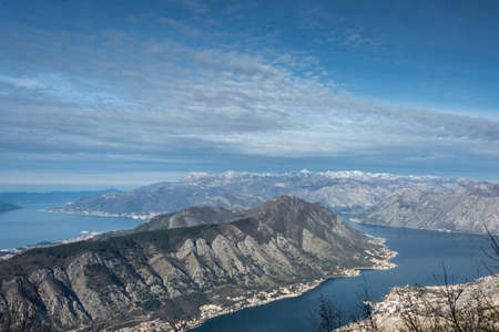 Kotor bay Tivat Adriatic sea mountains.
