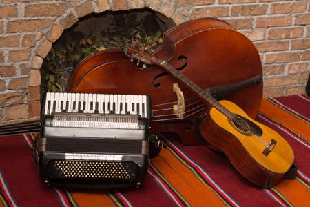 Accoustic guitar and contrabass with accordion.の写真素材