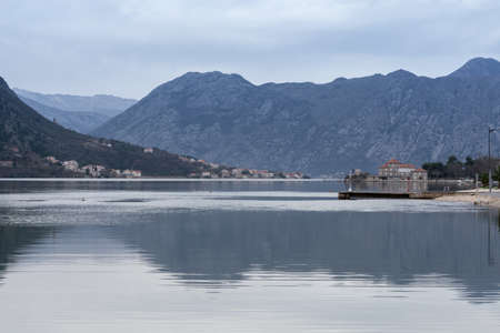 Adriatic sea Kotor bay with houses on the shore.