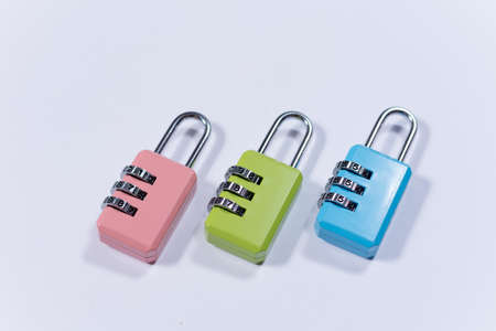 Colorful padlocks with numerical code for locking.