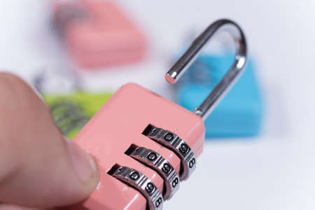 Colorful padlocks with numerical code for locking.の写真素材