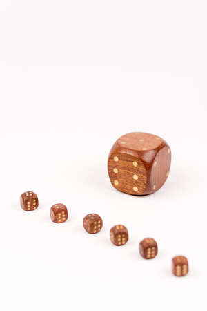 Composition of six dices over white background.の写真素材