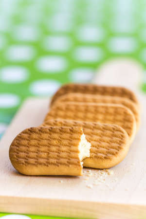Macro closeup biscuits with blurred background.