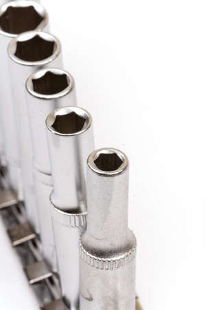 Socket tools set over white with copy space