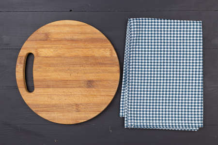 Top view wooden cutting board copy space food concept.