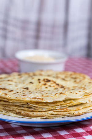 Homemade pancakes on the plateの写真素材
