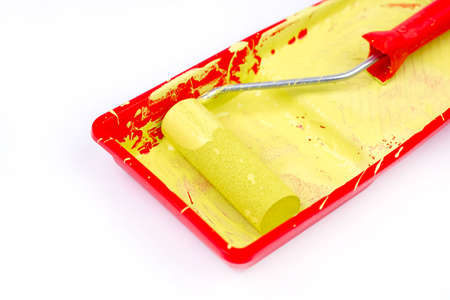 Paint bucket with sponge for paintworkの写真素材