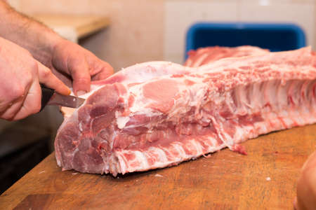 Fresh raw pork bacon for curing