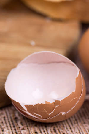 Closeup macro view smashed eggs eggshell