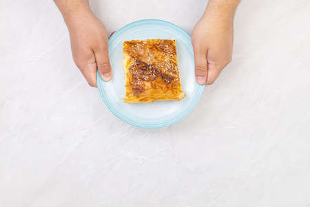 Serbian cheese pie Gibanica served on the plate.の写真素材