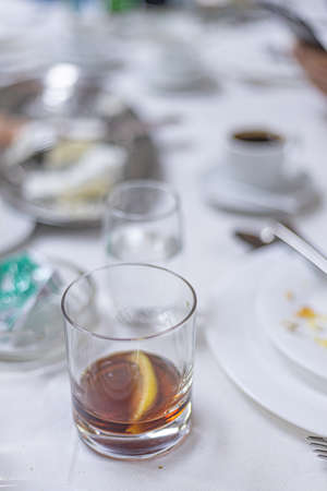 Alcohol beverage in the glass on the table.の写真素材