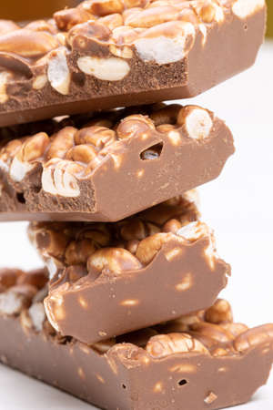 Chocolate with rice isolated above white background.