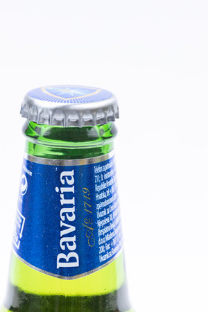 Belgrade, Serbia - 1.1.2021. - Bavaria Beer bottle isolated above white background.のeditorial素材