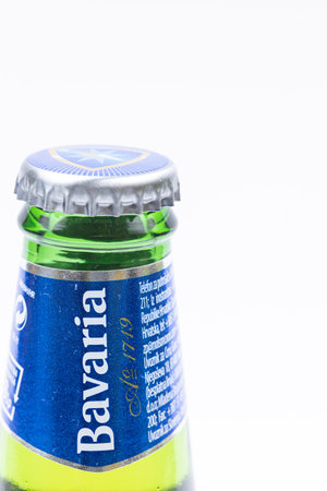 Belgrade, Serbia - 1.1.2021. - Bavaria Beer bottle isolated above white background.のeditorial素材