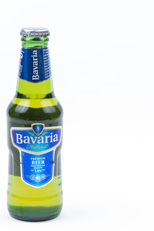 Belgrade, Serbia - 1.1.2021. - Bavaria Beer bottle isolated above white background.のeditorial素材