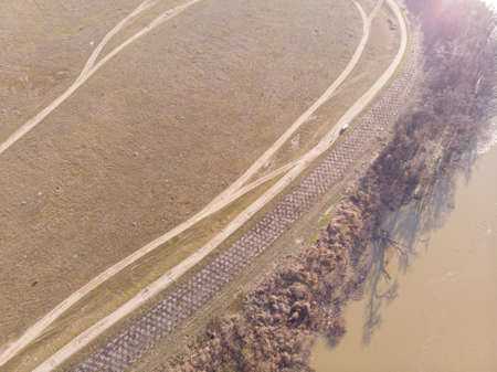 Aerial view of Danube river in Serbia. Beautiful nature image of Danube river.の写真素材