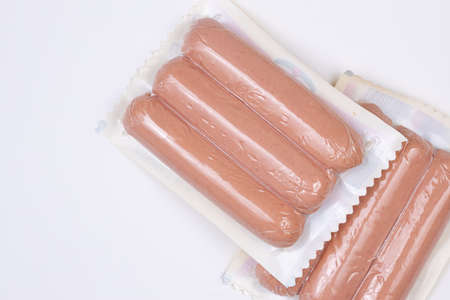 Package of wienerwursts in the plastic bags.の写真素材