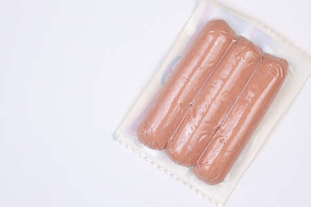 Package of wienerwursts in the plastic bags.の写真素材