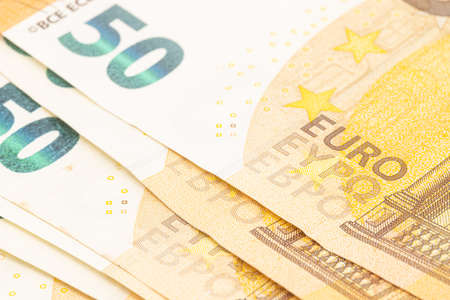 50 euro banknote currency closeup image. Economy concept with euro paper money.の写真素材