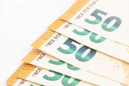 50 euro banknote currency closeup image. Economy concept with euro paper money.