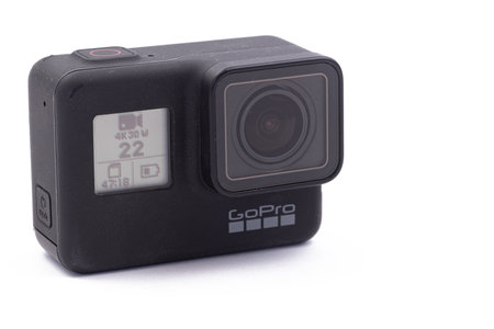 Belgrade - 18. July 2022. - Gopro 7 action camera isolated above white background.のeditorial素材