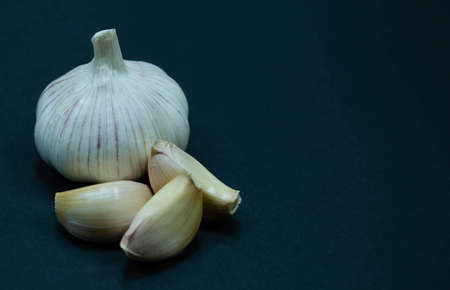 garlic on black backgroundの写真素材