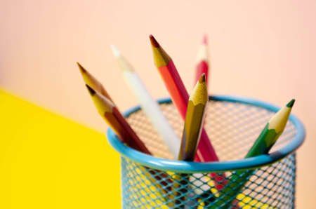 colored pencils in pencil holderの写真素材