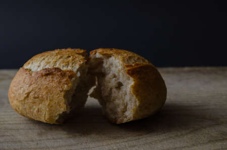 freshly baked buns, broken in half