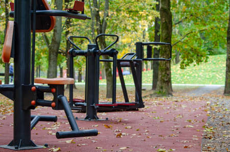 Sports game for children. An active lifestyle for young children. Outdoor sports equipment in autumnの写真素材