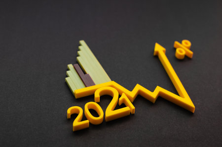 Economic recovery after the crisis. Economic growth concept, histogram of the economy with an upward arrow.の写真素材
