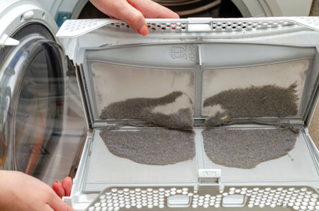 Cleaning the dryer filter. Dryer filter, retains dust and dirt. Dust and dirt are trapped in the...