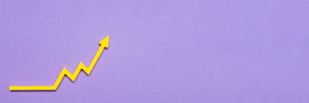 stock market growth, upward graph arrow on purple background, economy growth conceptの写真素材