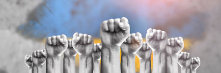 Support for Ukraine and solidarity. Help to the Ukrainian people in wartime. Fists as a symbol of...