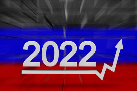 Sanctions and crisis 2022 in Russia. Rising prices and food. Economic rise on the chart. Chart arrow...