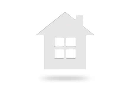 House model isolated on white background. A white isolated house with a window casts a shadow on a white background. To insert into a project or templateの写真素材