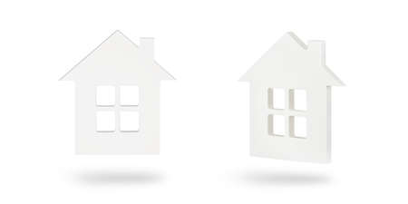House model set isolated on white background. A white isolated house with a window casts a shadow on a white background. To insert into a project or templateの写真素材