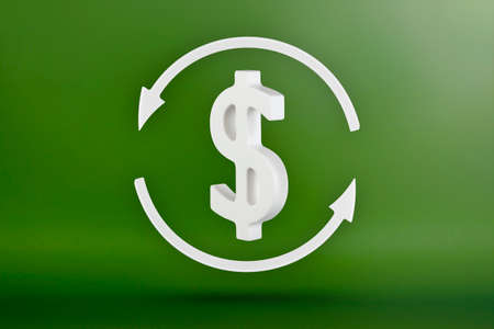 Dollar recycling. Currency exchange, US dollar exchange rate. Arrows around the dollar icon. 3D...