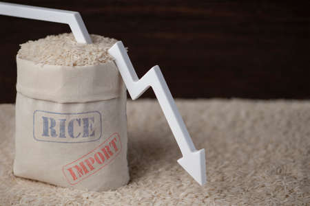Rice import. Decrease in imports of rice and grain crops. World food crisis. Prohibition of grain and agricultural imports.の写真素材