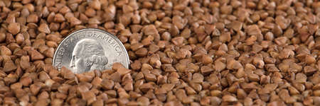 Prices for buckwheat, rising prices for crops. Global food crisis, rising prices in the US. Financial derivatives market.の写真素材