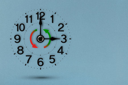 Change time. Winter and summer time on a blue background. Change the time in spring and autumn, a...