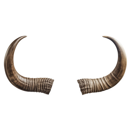 Bull horns isolated on a transparent or white background. Horn overlay for insertion. Design elements to insert into a design or project.の素材