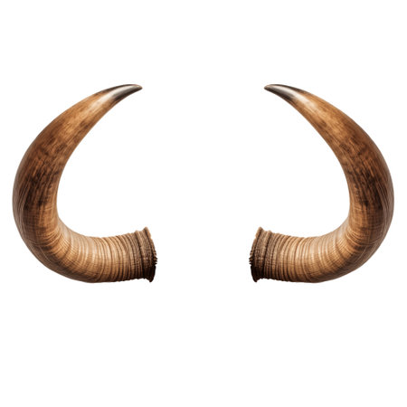 Bull horns isolated on a transparent or white background. Horn overlay for insertion. Design elements to insert into a design or project.の素材