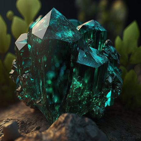 Emerald stone on the ground, 3d render. Computer digital drawing.の写真素材