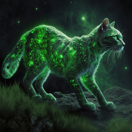 Fractal image of an emerald green galaxy cat