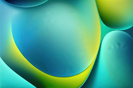 abstract background with smooth wavy lines in lime and cyanの写真素材