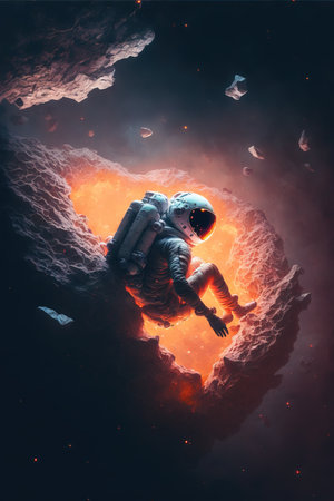 <p>Astronaut in space. science fiction art. 3d render</p>の写真素材