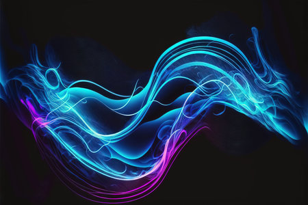 Abstract neon blue wave on black background. to the generatedの素材