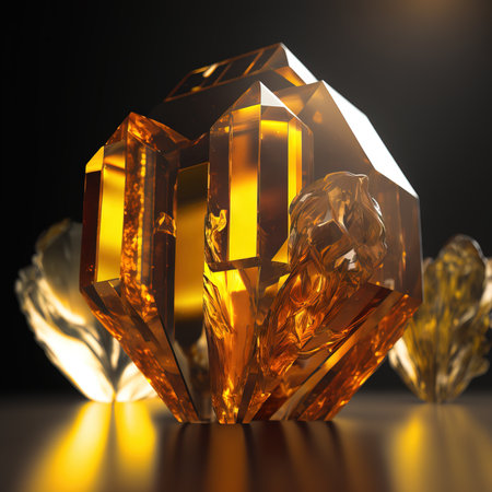 3d render of a citrine quartz on a dark background with reflectionsの素材