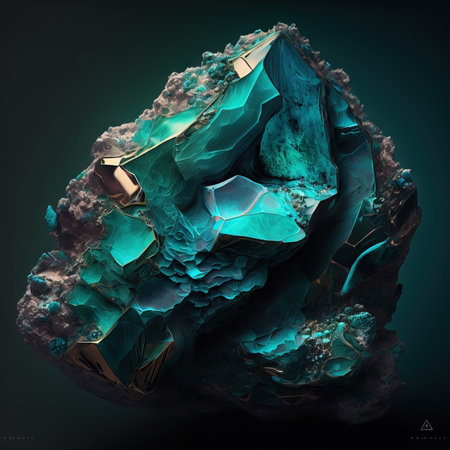 Turquoise crystal on black background. ai generated illustration.の素材